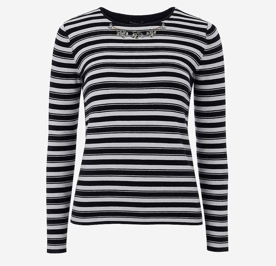 The Limited Womens Small Long Sleeve Sweater Blue White Stripe Jeweled Bling